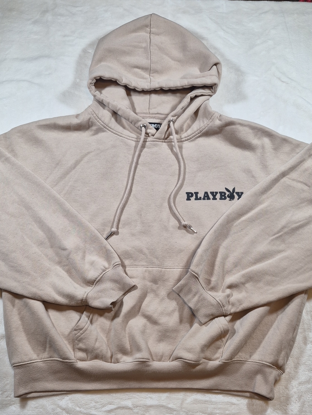 PLAYBOY Men's Beige Crewneck Hoodie with Logo